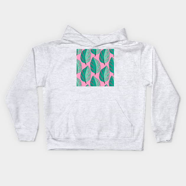 Leaves illustration pattern pinky and green Kids Hoodie by gronly